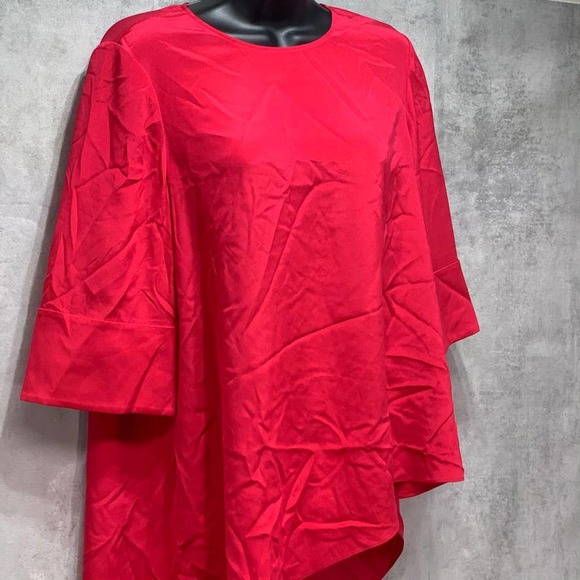 St. John Red Poppy Silk CDC Asymmetrical Hem 3/4 - Picture 10 of 13